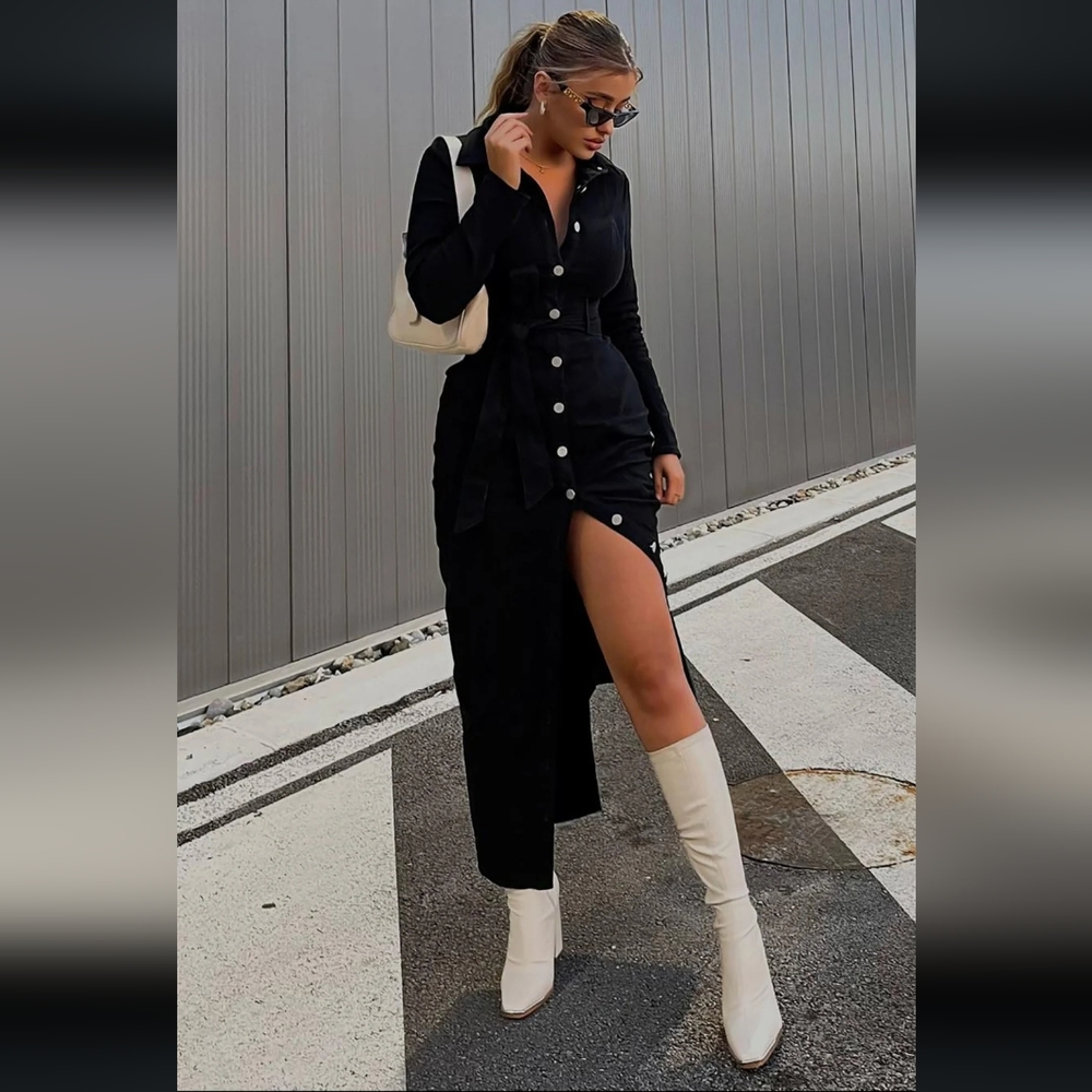 Denim maxi dress black